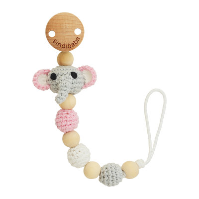 Sindibaba Pacifier clip with Elephant grey/rose