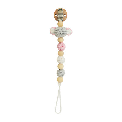 Sindibaba Pacifier clip with Elephant grey/rose