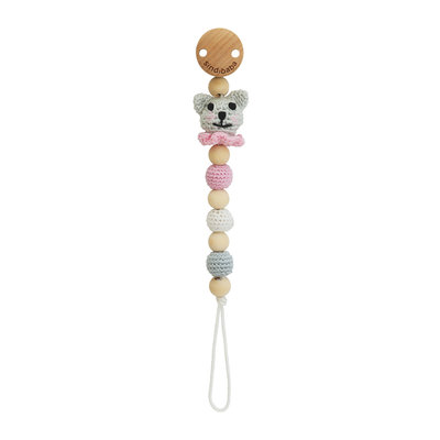 Sindibaba Pacifier clip with Cat grey/rose
