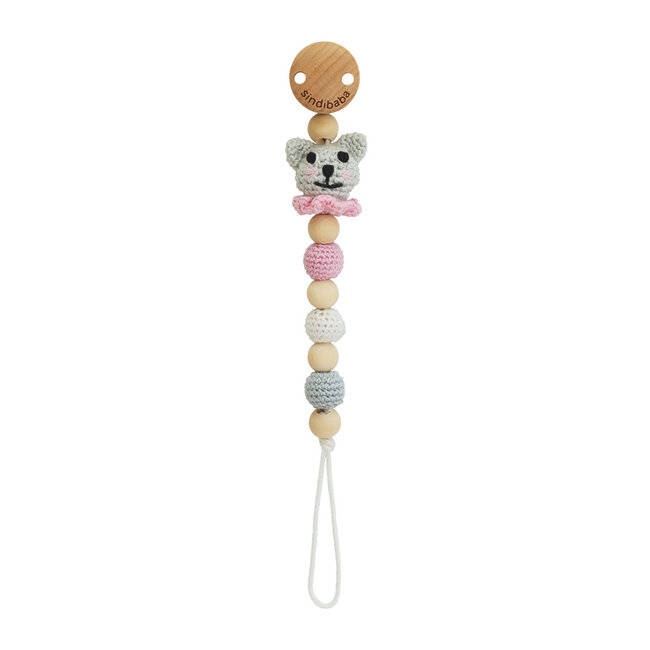 Pacifier clip with Cat grey/rose