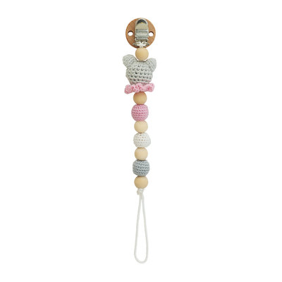 Sindibaba Pacifier clip with Cat grey/rose