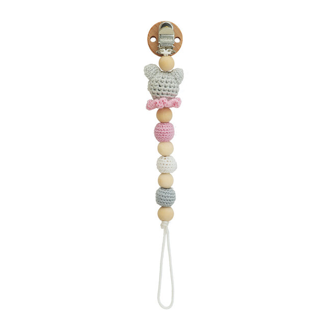 Schnullerkette mit Cat grey/rose