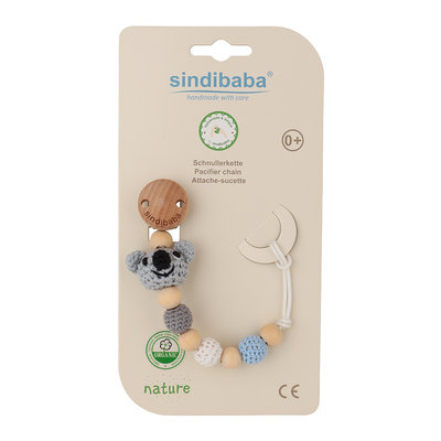 Sindibaba Pacifier clip with Koala grey (organic cotton)