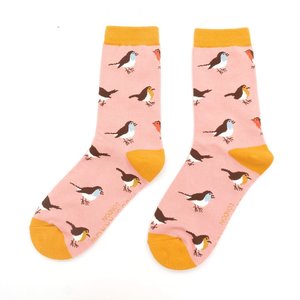 Miss Sparrow Socks Bamboo Multicolour Robins dusky pink