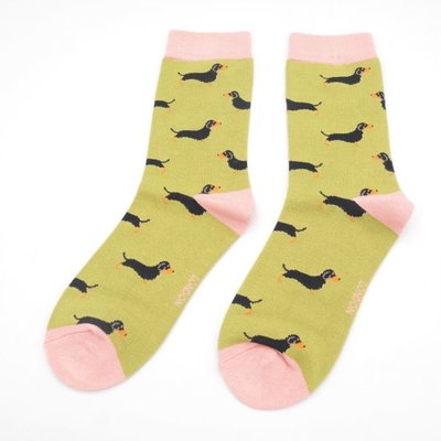 Miss Sparrow Socks Bamboo Little Sausage Dogs moss
