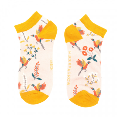 Miss Sparrow Trainer Socks Bamboo Pheasants & Flowers dusty pink