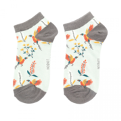 Miss Sparrow Trainer Socks Bamboo Pheasants & Flowers duck egg