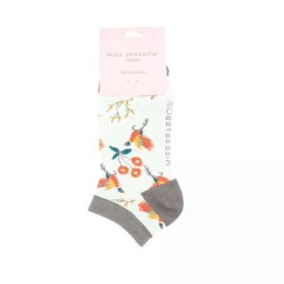 Miss Sparrow Trainer Socks Bamboo Pheasants & Flowers duck egg