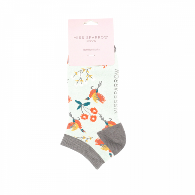 Trainer Socks Bamboo Pheasants & Flowers duck egg