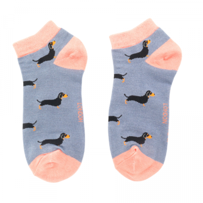 Miss Sparrow Trainer Socks Bamboo Sausage Dogs blue