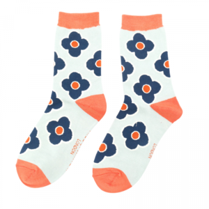 Miss Sparrow Socken Bamboo Retro Flowers duck egg