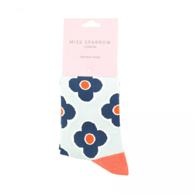 Miss Sparrow Socks Bamboo Retro Flowers duck egg