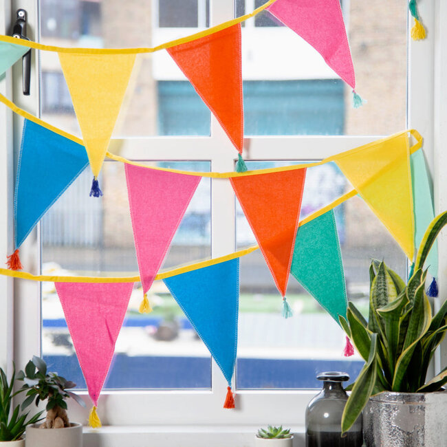 Wimpelkette Stoff We love Birthdays rainbow