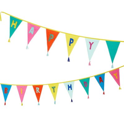 Talking Tables Bunting Fabric We love Birthdays rainbow embroidered