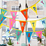 Bunting Fabric We love Birthdays rainbow embroidered