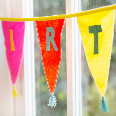 Talking Tables Bunting Fabric We love Birthdays rainbow embroidered