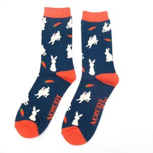 Miss Sparrow Männer-Socken Bamboo Bunnies & Carrots navy