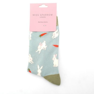 Miss Sparrow Socks Bamboo Bunnies & Carrots duck egg