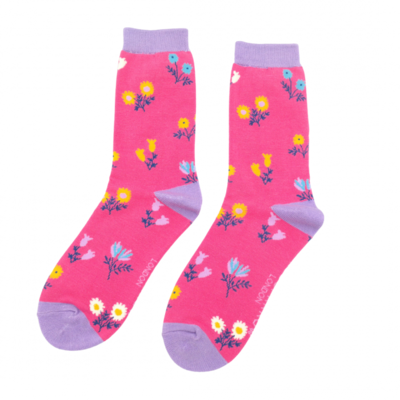 Miss Sparrow Socks Bamboo Dainty Floral hot pink