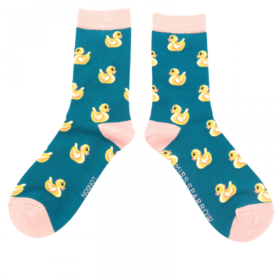 Miss Sparrow Socks Bamboo Rubber Ducks teal