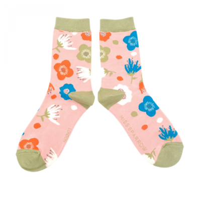 Miss Sparrow Socks Bamboo Modern Floral dusky pink