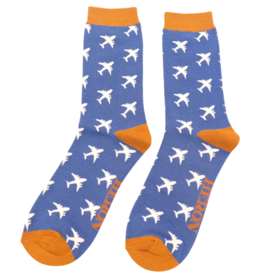 Miss Sparrow Mens Socks Bamboo Airplanes blue