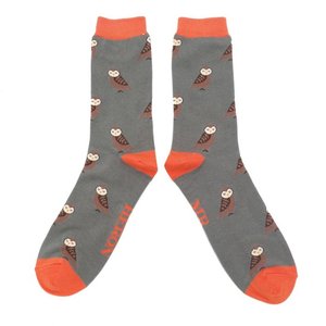 Miss Sparrow Männer-Socken Bamboo Cute Owls grey