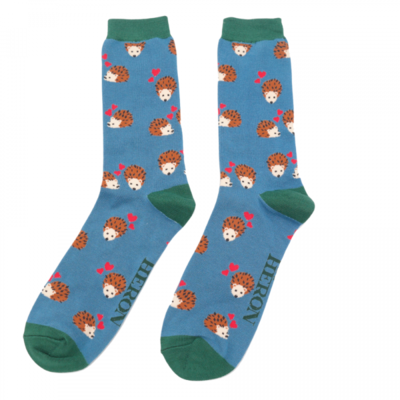 Miss Sparrow Männer-Socken Bamboo Hearts & Hedgehogs blue