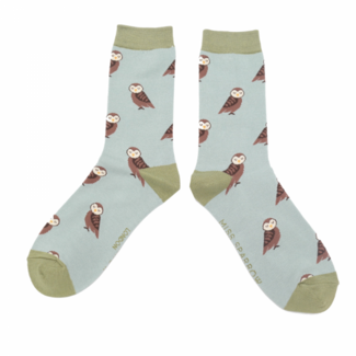 Miss Sparrow Socks Bamboo Cute Owls duck egg