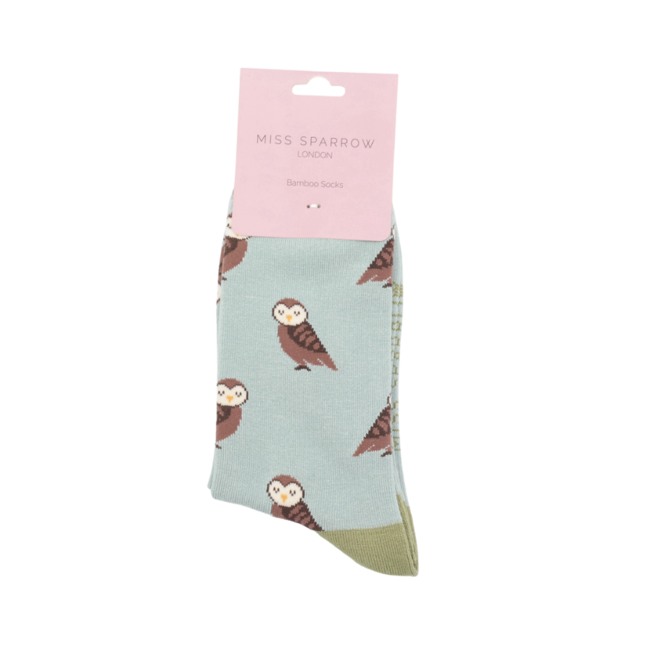 Socks Bamboo Cute Owls duck egg