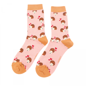 Miss Sparrow Socks Bamboo Hearts & Hedgehogs dusky pink