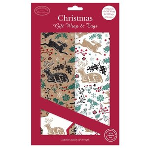 Otter House Weihnachtsgeschenkpapier & Anhänger Stag & Hare (double pack)
