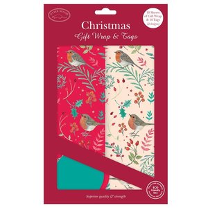 Otter House Weihnachtsgeschenkpapier & Anhänger Wintery Robins (double pack)