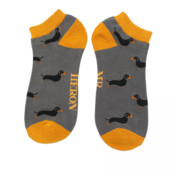 Miss Sparrow Trainer Mens Socks Bamboo Sausage Dogs grey