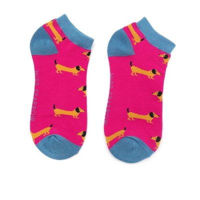 Miss Sparrow Trainer Socks Bamboo Sausage Dog hot pink