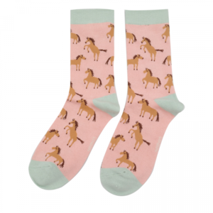 Miss Sparrow Socks Bamboo Wild Horses dusky pink