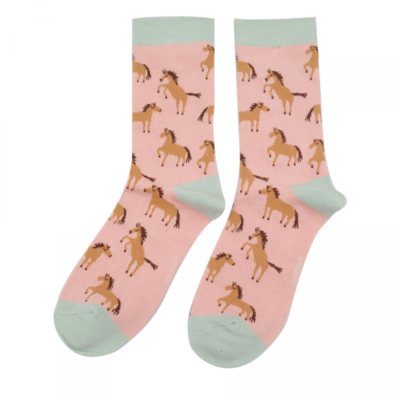 Miss Sparrow Socks Bamboo Wild Horses dusky pink