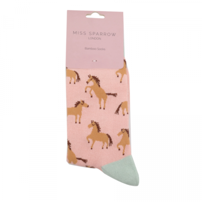 Miss Sparrow Socks Bamboo Wild Horses dusky pink