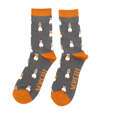 Miss Sparrow Mens Socks Bamboo Baby Penguins grey