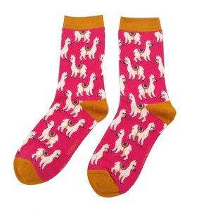 Miss Sparrow Socken Bamboo Llamas hot pink