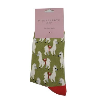 Miss Sparrow Socks Bamboo Llamas olive