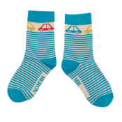 Miss Sparrow Kindersocken Bamboo Cars & Stripes teal 4-6Y