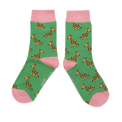 Miss Sparrow Kindersocken Bamboo Girls Giraffes green 7-9