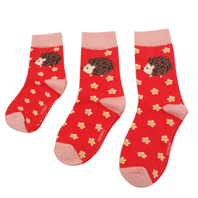 Miss Sparrow Kids Socks Bamboo Girls Hedgehogs & Daisies red 2-3Y