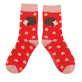 Miss Sparrow Kids Socks Bamboo Girls Hedgehogs & Daisies red 4-6Y