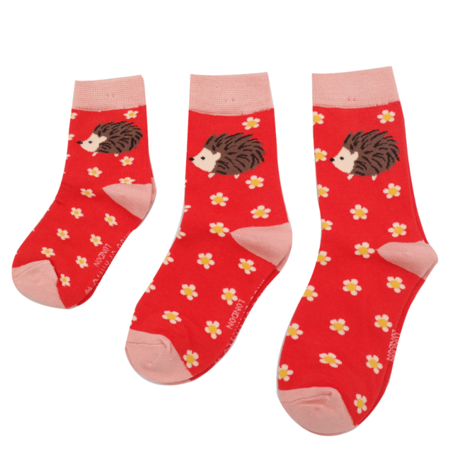 Kindersocken Bamboo Girls Hedgehogs & Daisies red 7-9Y