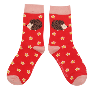 Miss Sparrow Kindersocken Bamboo Girls Hedgehogs & Daisies red 7-9Y