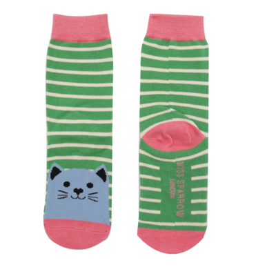 Miss Sparrow Kids Socks Bamboo Girls Kitty Cats green 2-3Y