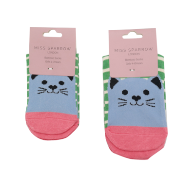 Miss Sparrow Kindersocken Bamboo Girls Kitty Cats green 2-3Y