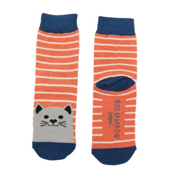 Kids Socks Bamboo Girls Kitty Cats orange 2-3Y